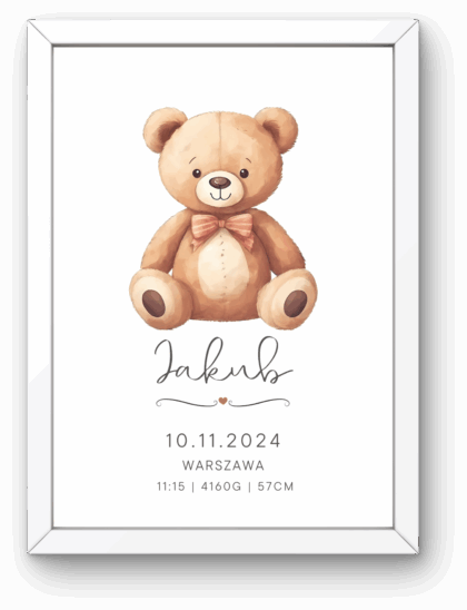 Metryczka dla Chłopca z Ramką – Miś w Muszce