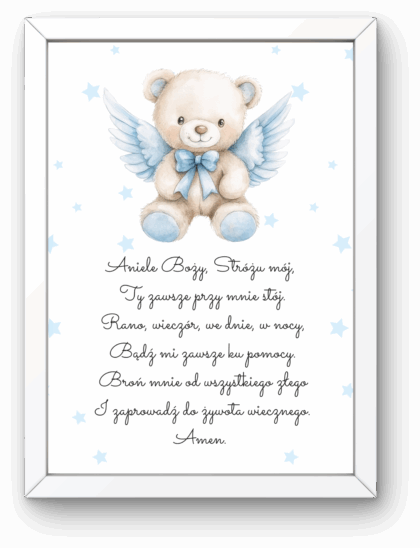 Plakat z Modlitwą „Aniele Boży” – Miś Błękitny Aniołek