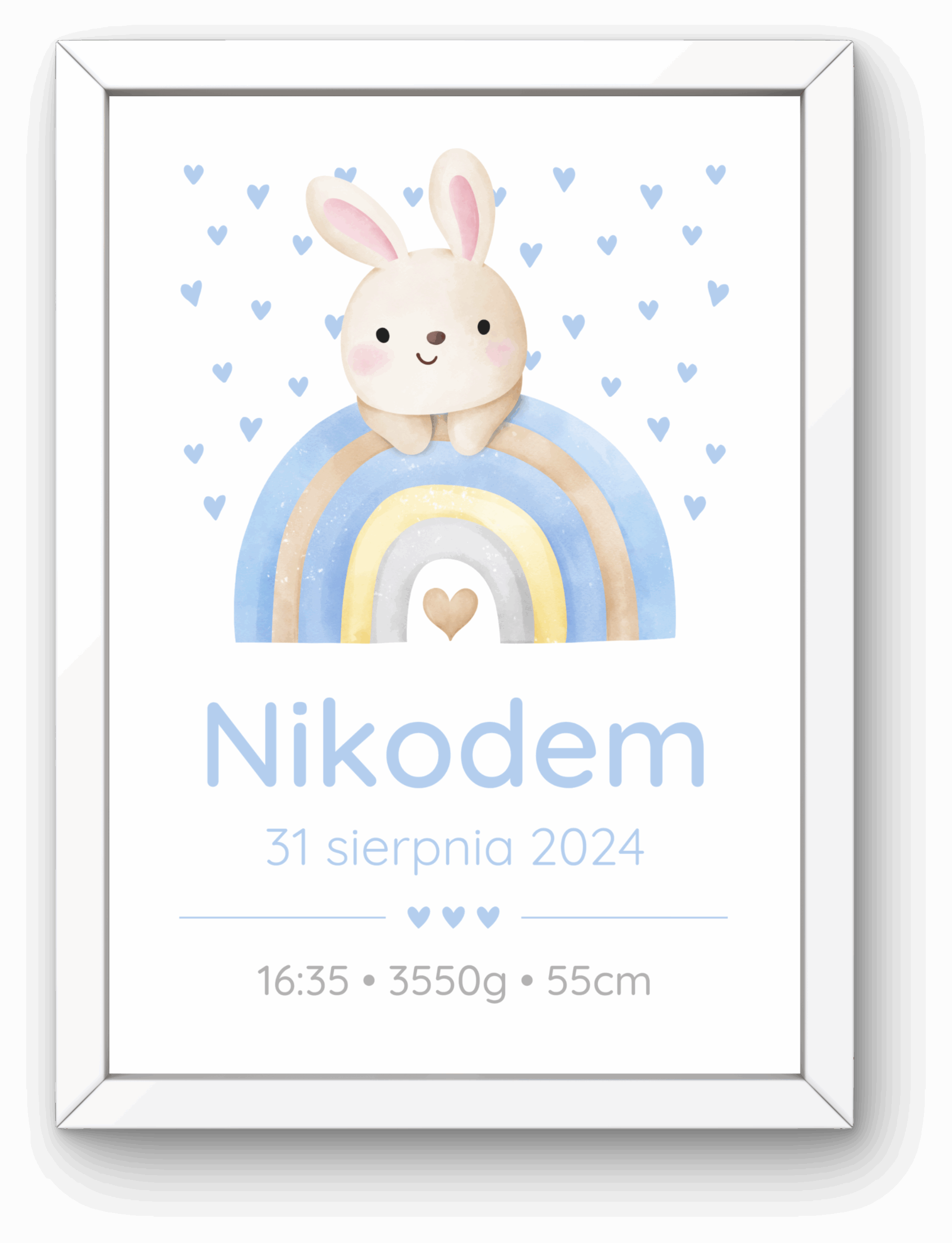 Metryczka dla Chłopca z Ramką – Króliczek i Tęcza