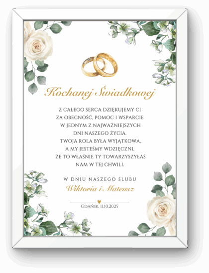 Podziękowanie dla Świadka Świadkowej – Motyw Róże