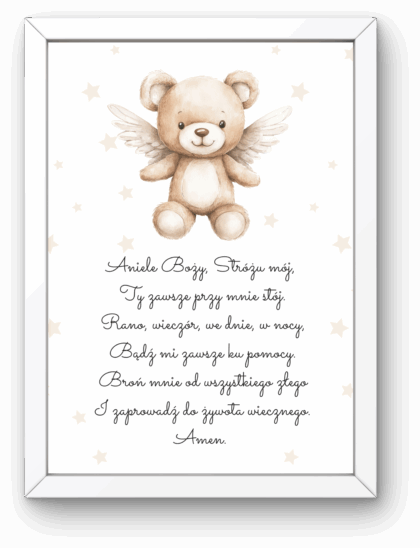 Plakat z Modlitwą „Aniele Boży” –  Miś Beżowy Aniołek