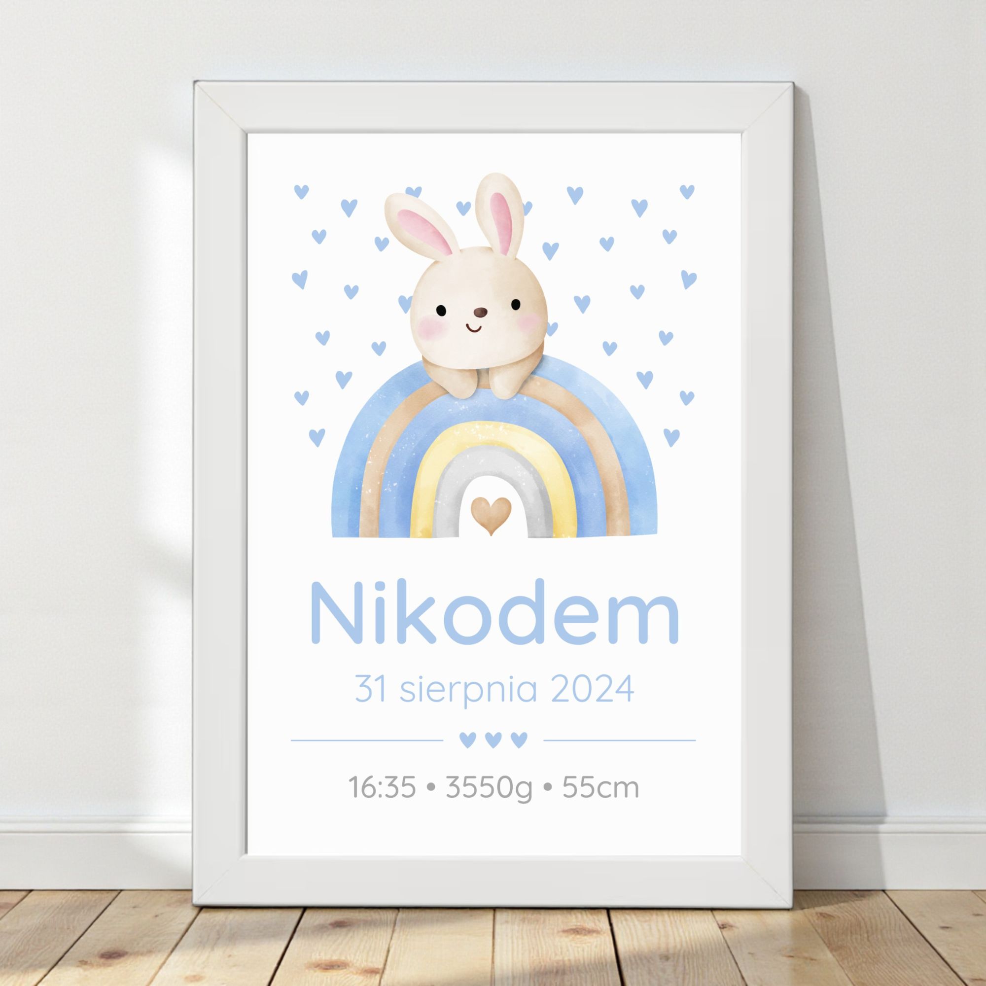 Metryczka dla Chłopca z Ramką – Króliczek i Tęcza - obrazek 2