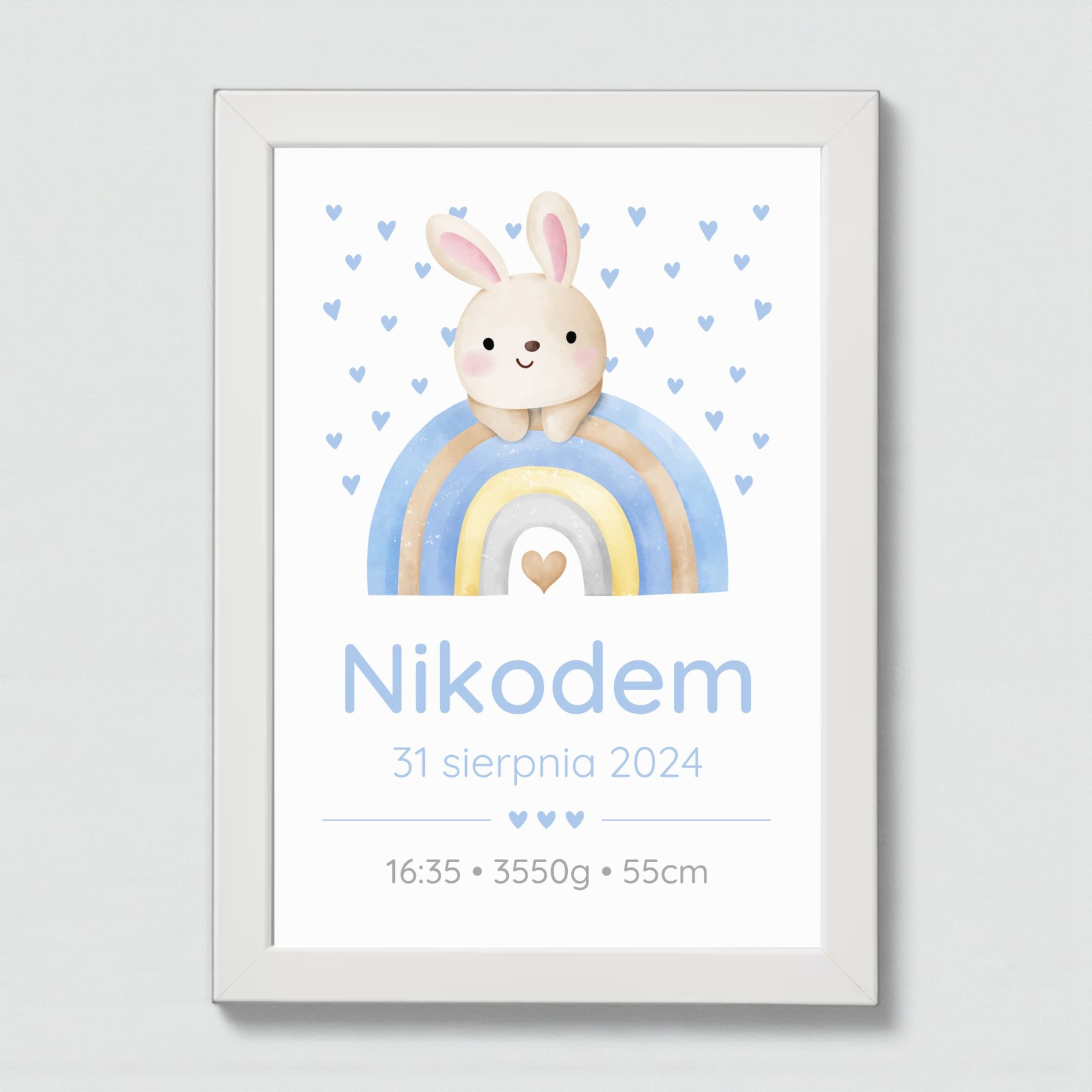 Metryczka dla Chłopca z Ramką – Króliczek i Tęcza - obrazek 3