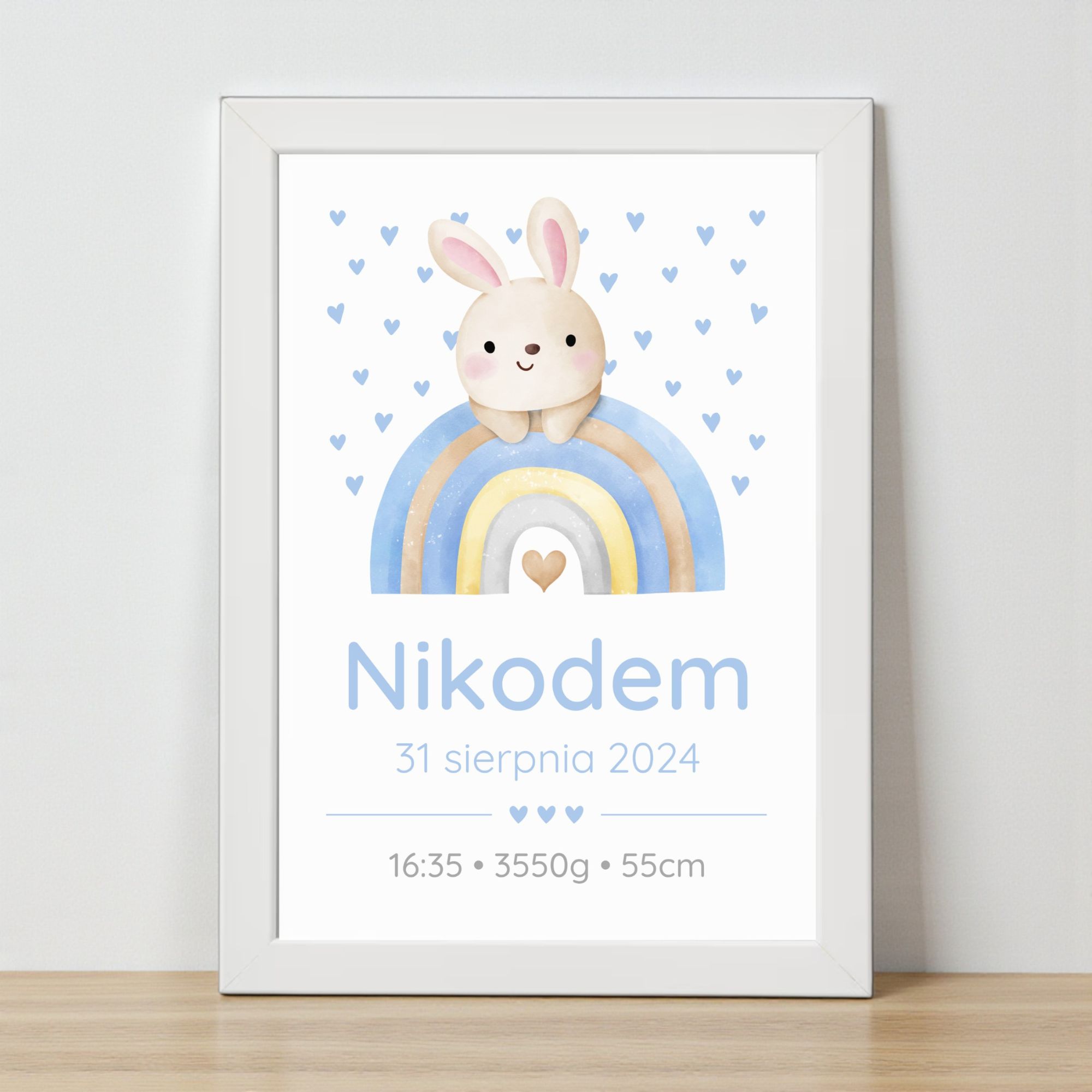 Metryczka dla Chłopca z Ramką – Króliczek i Tęcza - obrazek 4