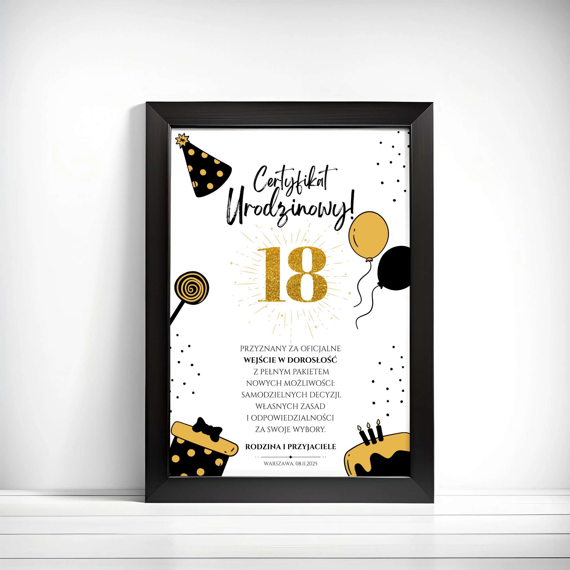 Certyfikat Urodzinowy A4 z Ramką – 18 Urodziny - obrazek 3