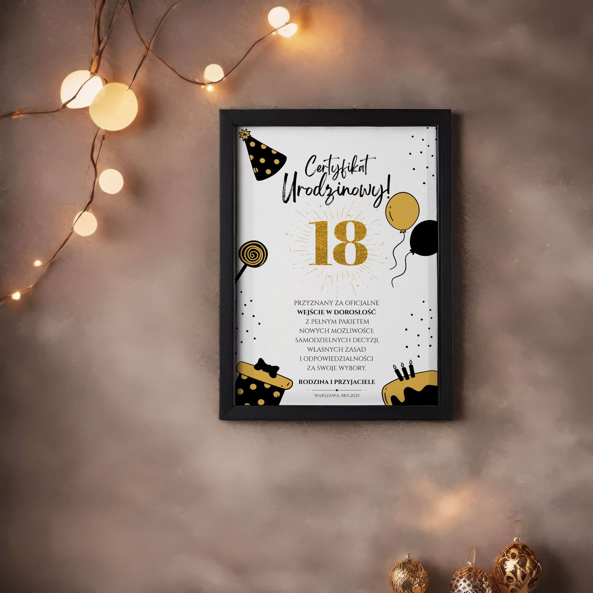 Certyfikat Urodzinowy A4 z Ramką – 18 Urodziny - obrazek 6