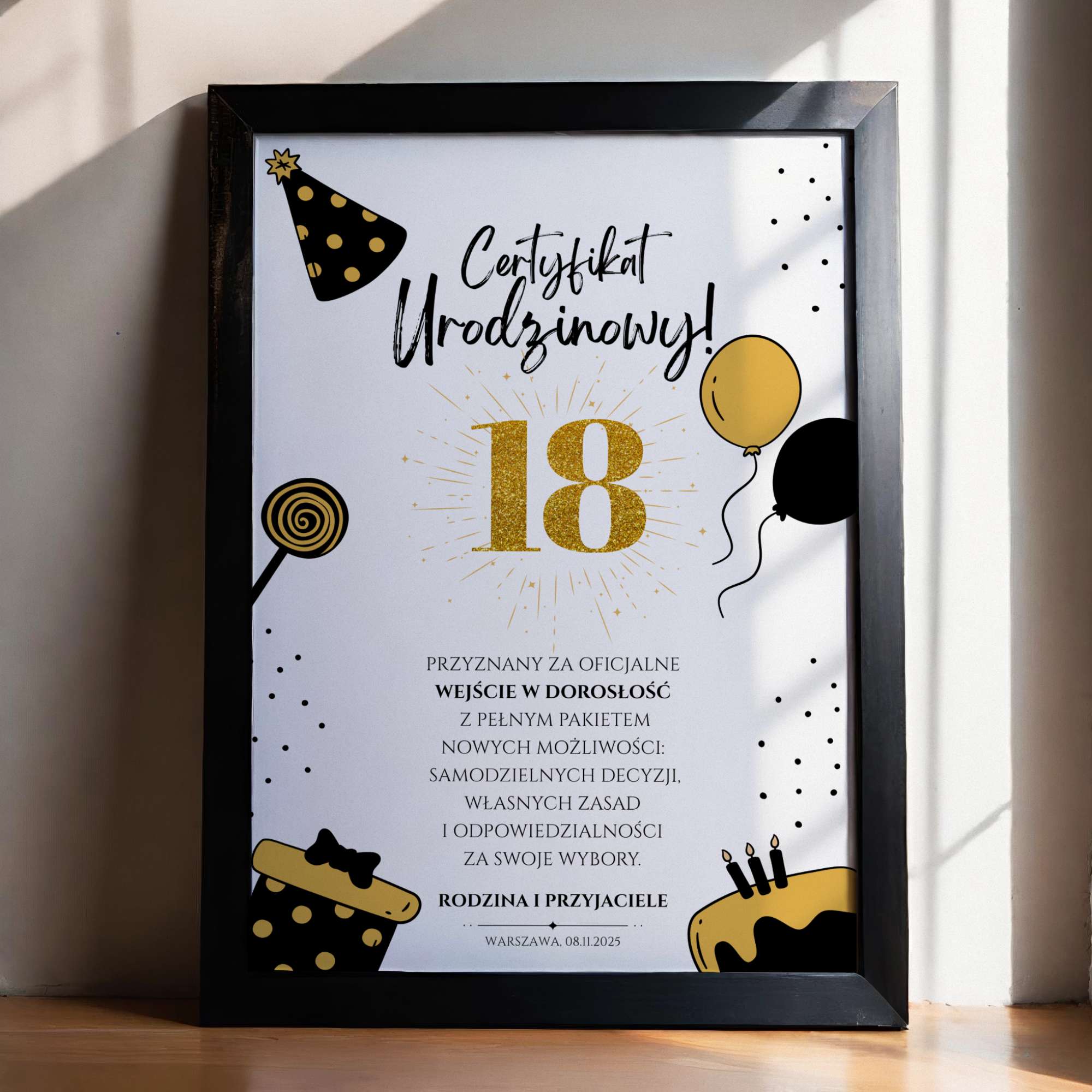 Certyfikat Urodzinowy A4 z Ramką – 18 Urodziny - obrazek 2