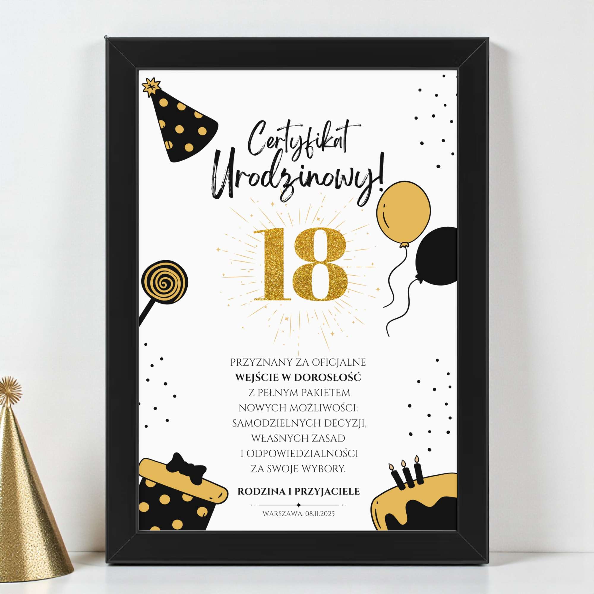 Certyfikat Urodzinowy A4 z Ramką – 18 Urodziny - obrazek 4