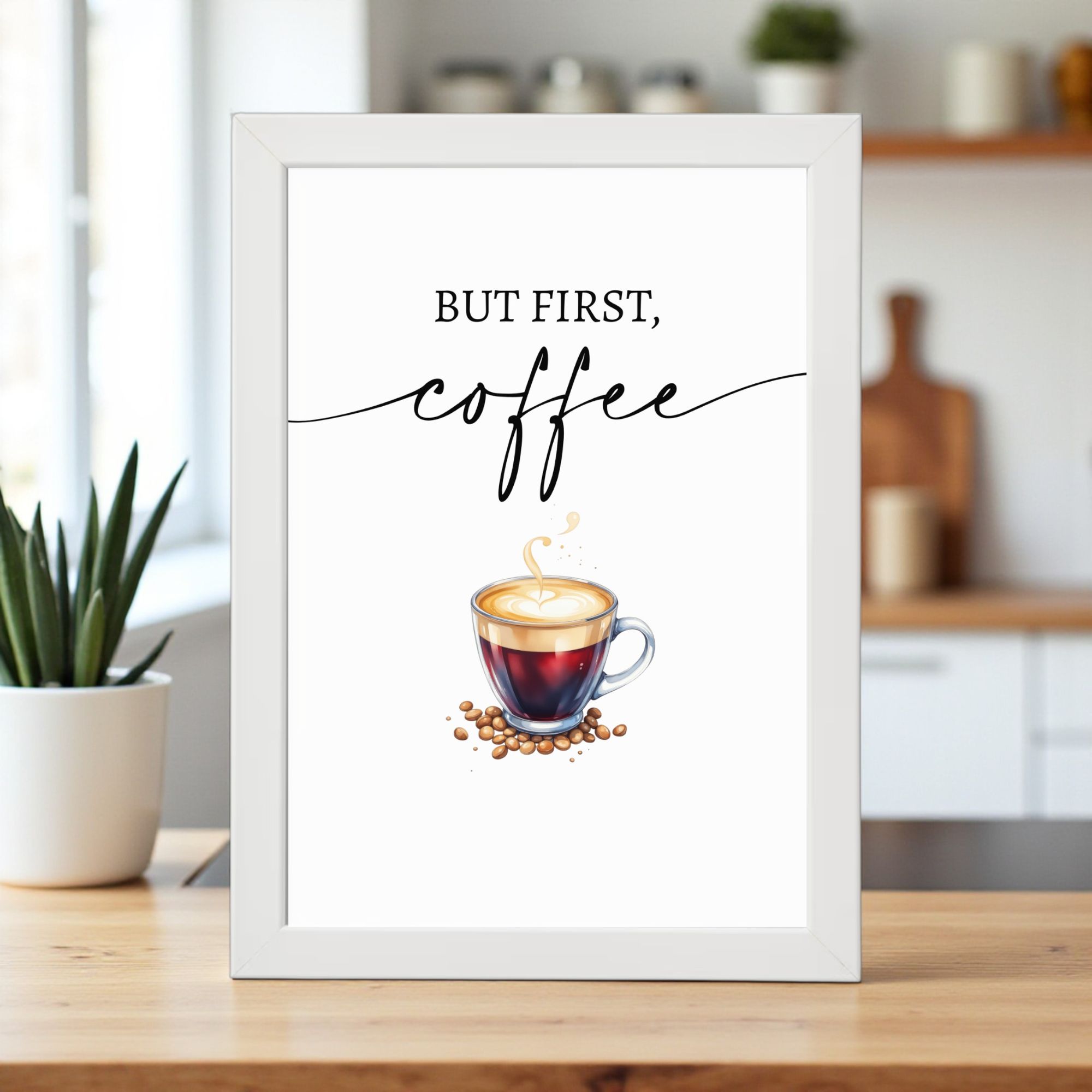 Plakat Kawowy „BUT FIRST COFFEE” A4 z Ramką - obrazek 2