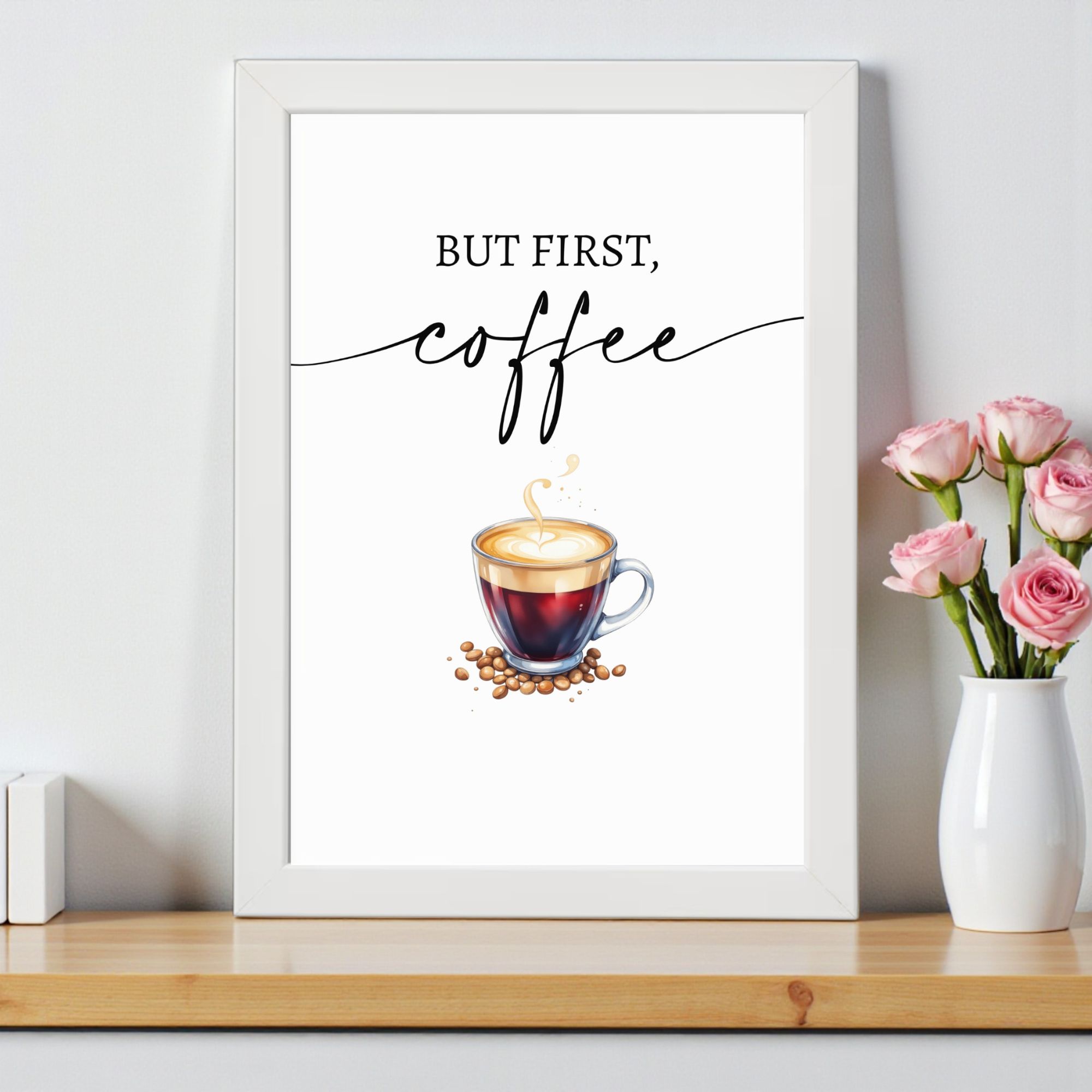 Plakat Kawowy „BUT FIRST COFFEE” A4 z Ramką - obrazek 4