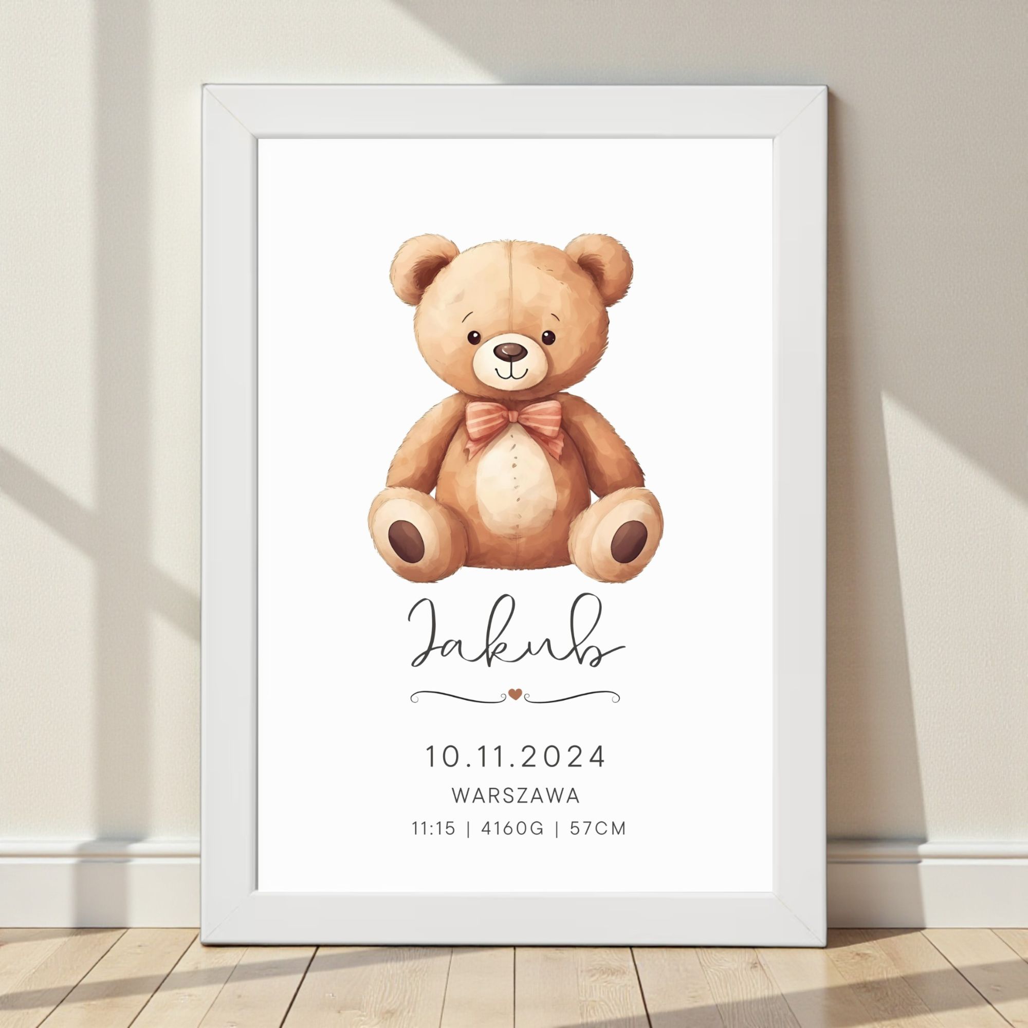 Metryczka dla Chłopca z Ramką – Miś w Muszce - obrazek 3