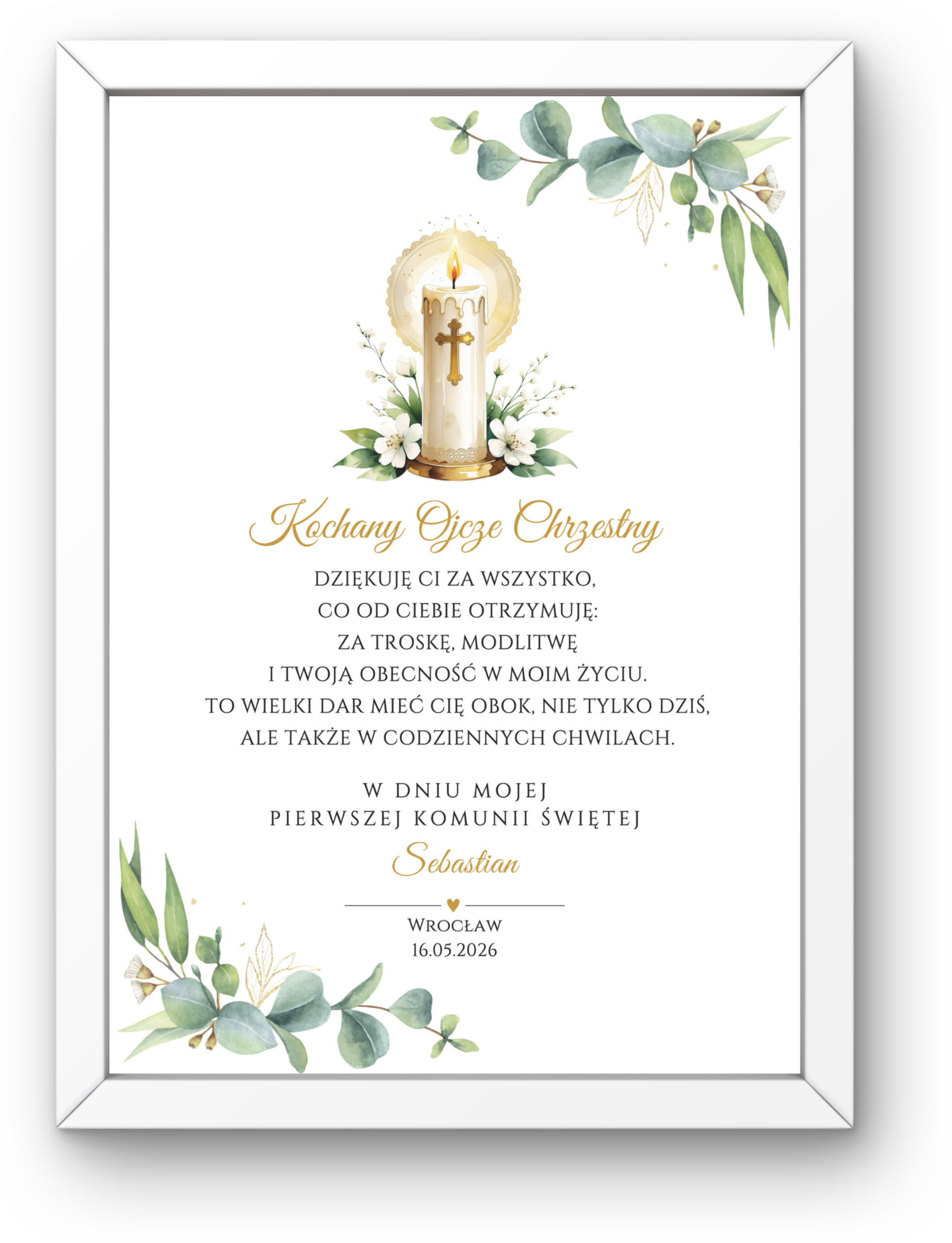 Podziękowanie Pierwsza Komunia Święta - Obrazek z Ramką
