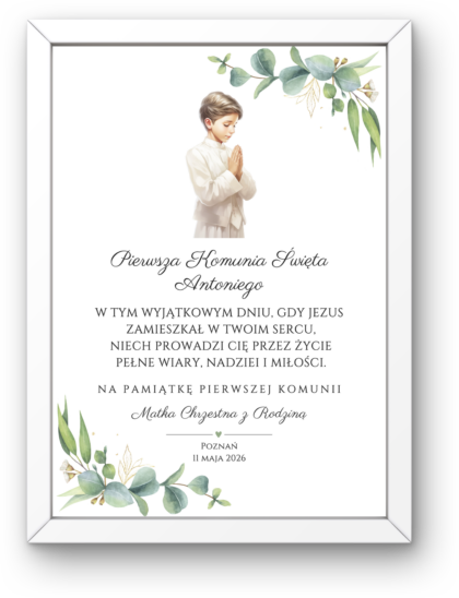 Pamiątka Pierwszej Komunii Świętej – Modlitwa Chłopiec - Obrazek z Ramką