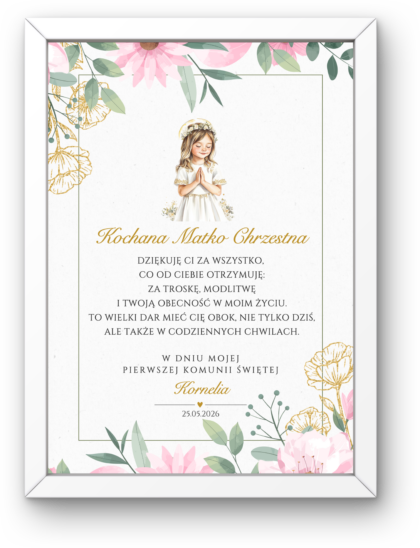Podziękowanie Pierwsza Komunia Święta - Obrazek z Ramką