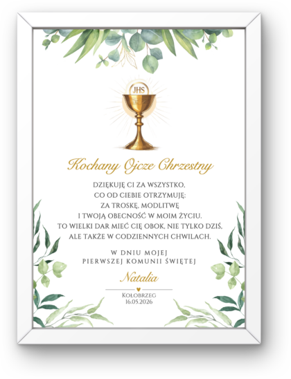 Podziękowanie Pierwsza Komunia Święta - Obrazek z Ramką