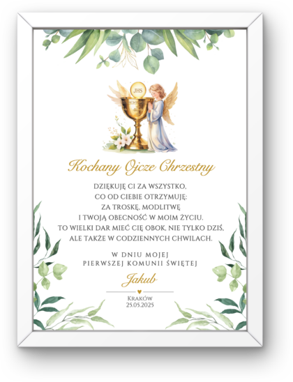 Podziękowanie Pierwsza Komunia Święta - Obrazek z Ramką