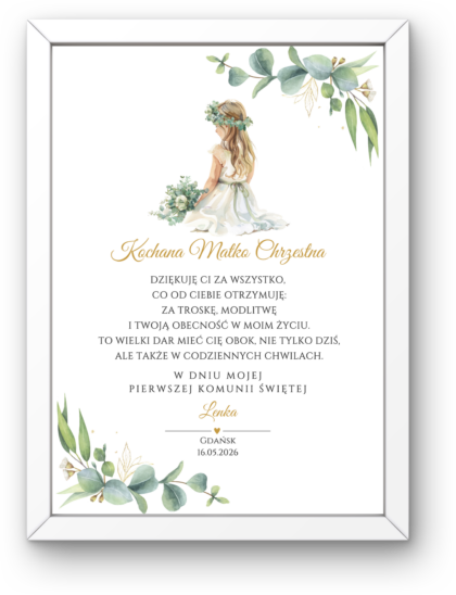 Podziękowanie Pierwsza Komunia Święta - Obrazek z Ramką