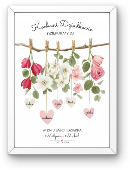 Plakat na Dzień Babci i Dziadka – Kwiatowe Podziękowanie