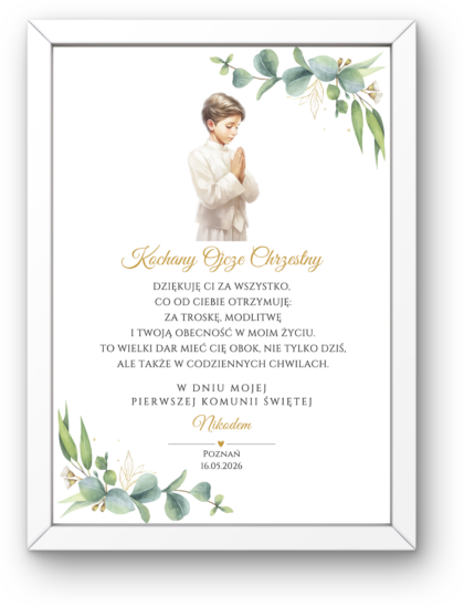 Podziękowanie Pierwsza Komunia Święta - Obrazek z Ramką