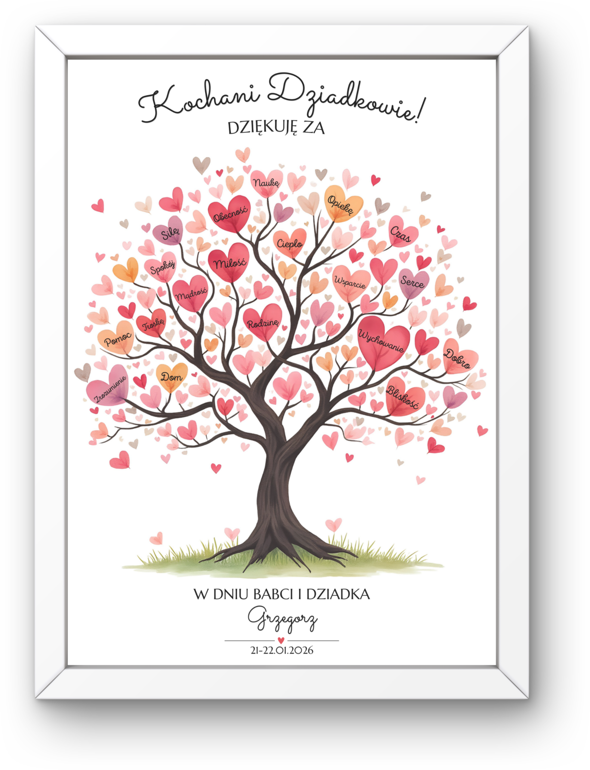 Plakat na Dzień Babci i Dziadka - Drzewo Serc