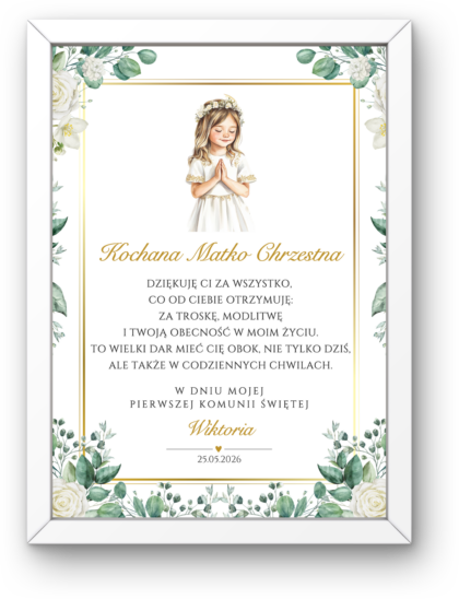 Podziękowanie Pierwsza Komunia Święta - Obrazek z Ramką