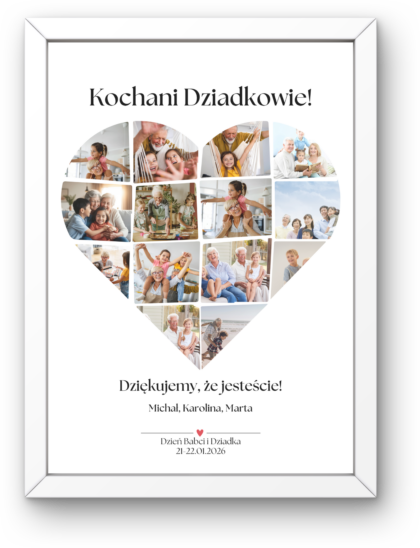 Plakat na Dzień Babci i Dziadka – Kolaż Zdjęć Serce