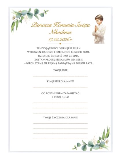 Ankieta komunijna - Plik PDF do Samodzielnego Druku