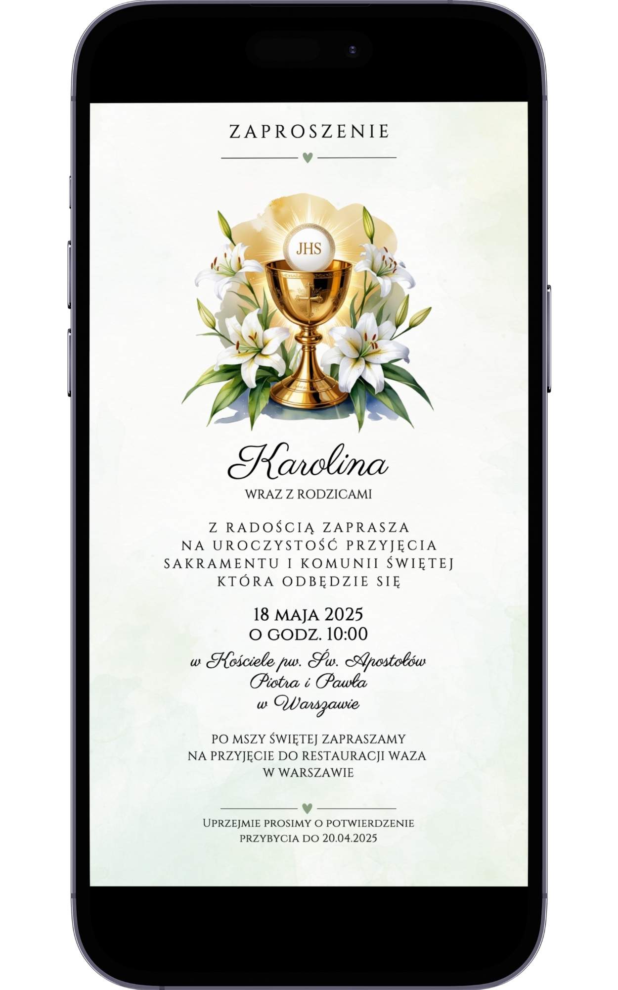 Cyfrowe Zaproszenie na Pierwszą Komunię Świętą