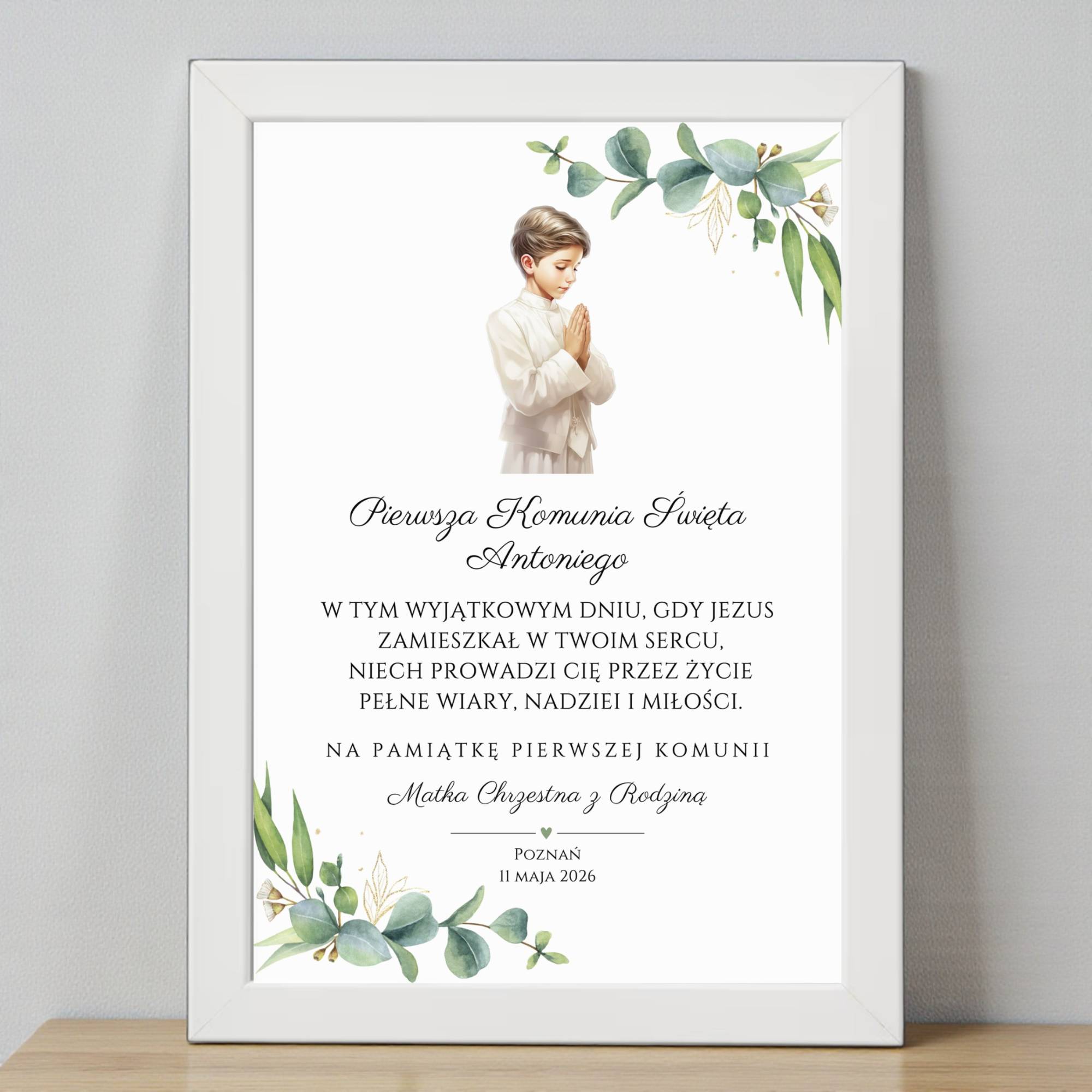 Pamiątka Pierwszej Komunii Świętej – Modlitwa Chłopiec - Obrazek z Ramką - obrazek 4