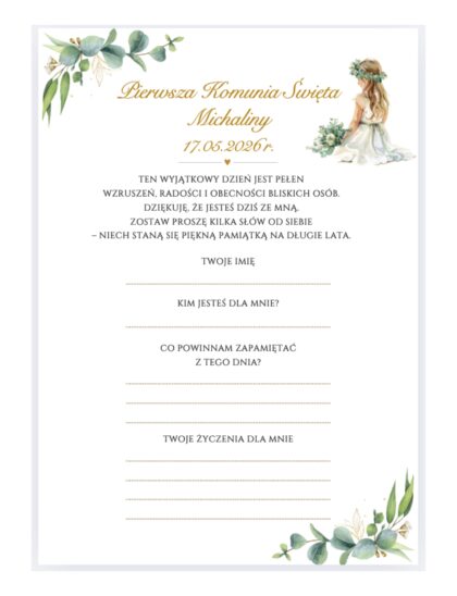 Ankieta komunijna - Plik PDF do Samodzielnego Druku