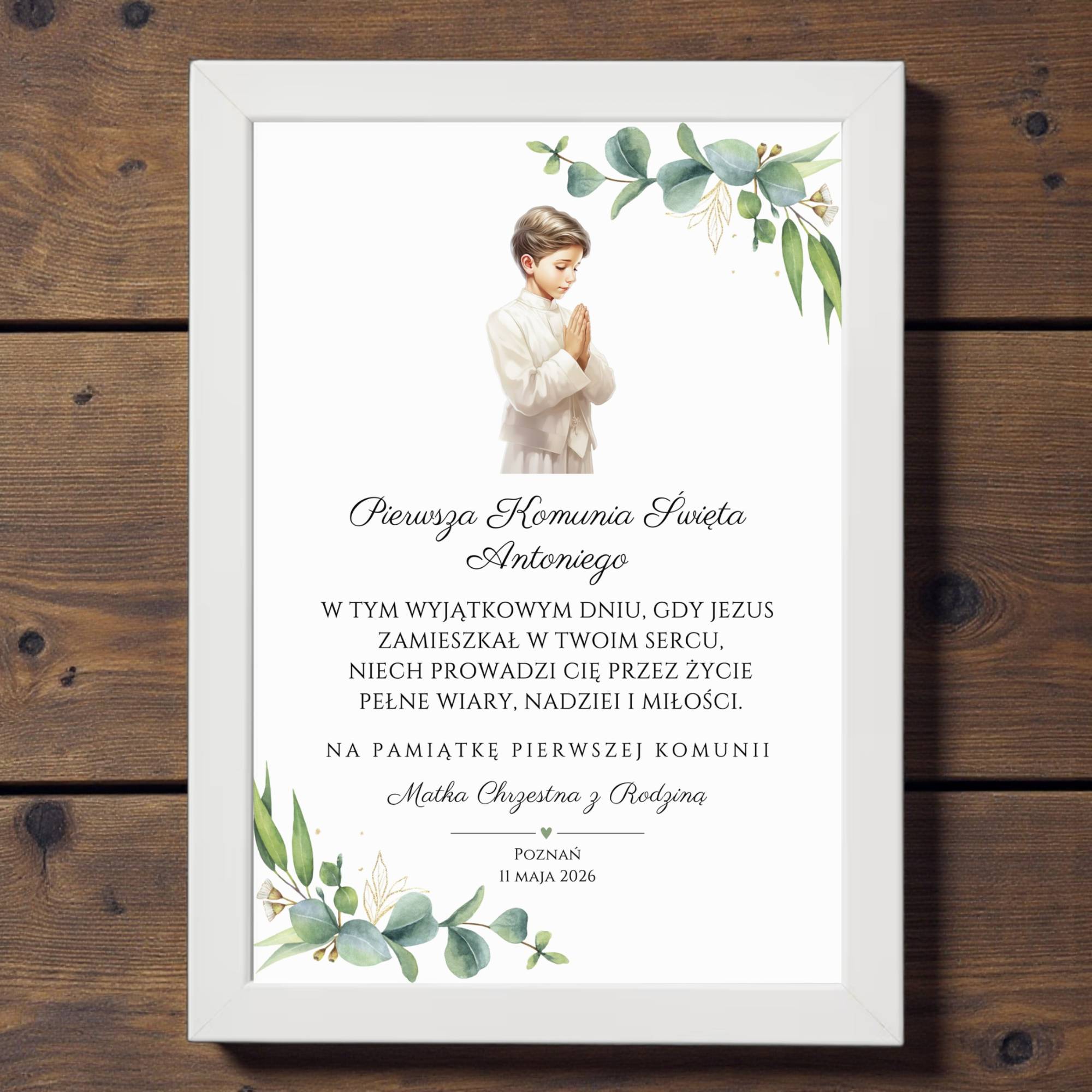 Pamiątka Pierwszej Komunii Świętej – Modlitwa Chłopiec - Obrazek z Ramką - obrazek 3