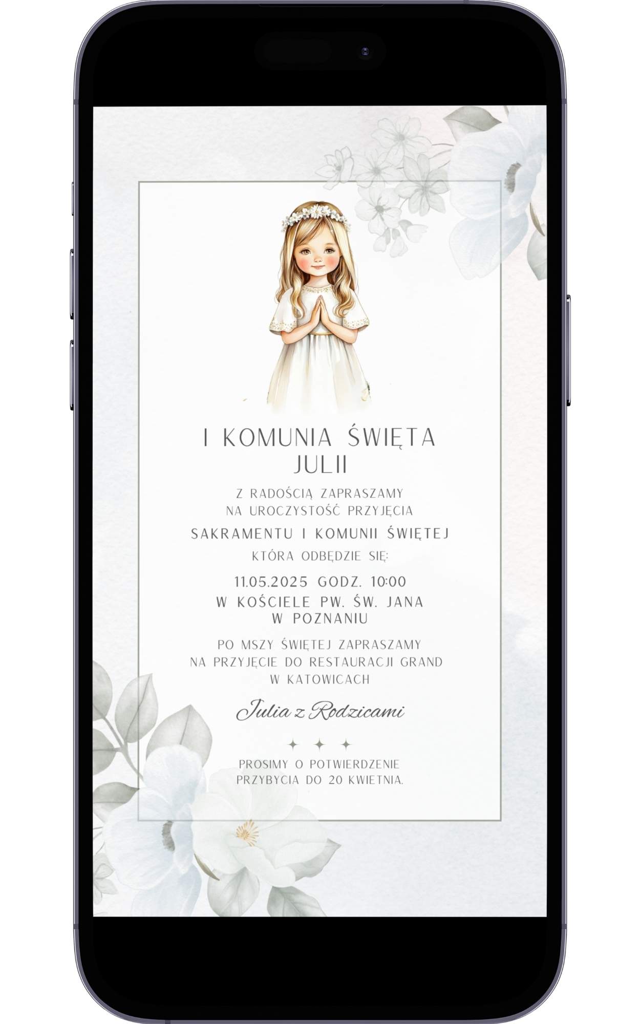Cyfrowe Zaproszenie na Pierwszą Komunię Świętą