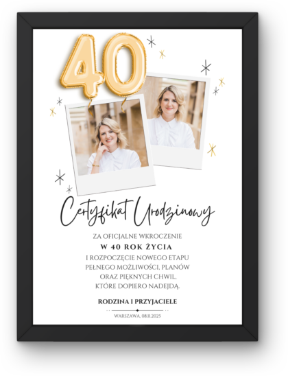 Certyfikat Urodzinowy Ze Zdjęciami - Obrazek z Ramką