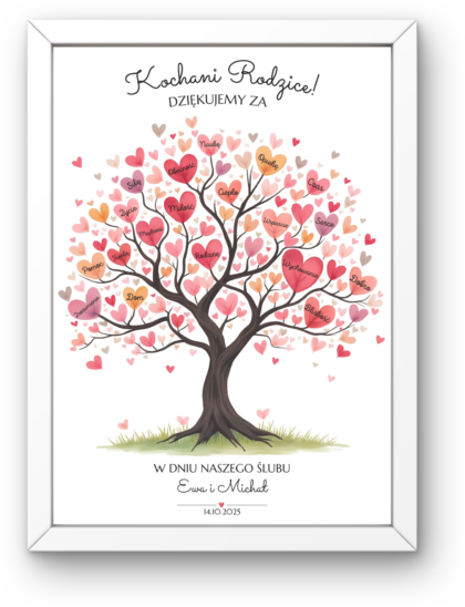 Podziękowanie - Drzewo Serc Czerwone - Obrazek z Ramką