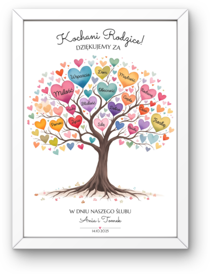 Podziękowanie - Drzewo Serc Kolorowe - Obrazek z Ramką