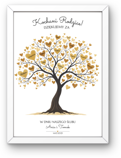 Podziękowanie - Drzewo Serc Złote - Obrazek z Ramką