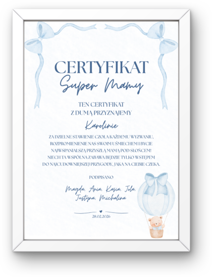 Certyfikat na Baby Shower - Personalizowana Pamiątka w Ramce