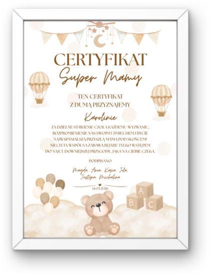 Certyfikat na Baby Shower - Personalizowana Pamiątka w Ramce