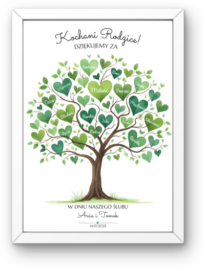 Podziękowanie - Drzewo Serc Zielone - Obrazek z Ramką