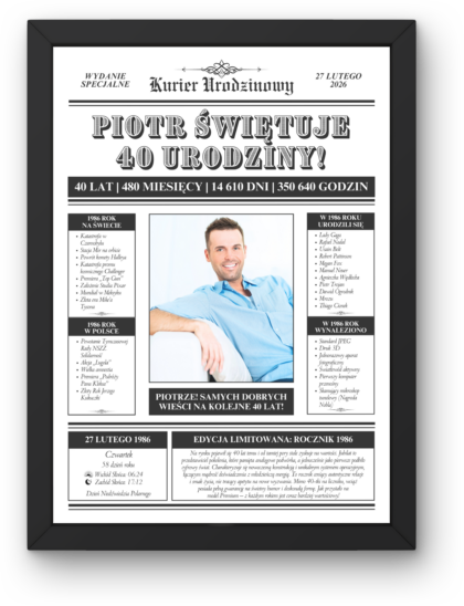 Gazeta Urodzinowa "Kurier Urodzinowy" - Prezent na 40 Urodziny