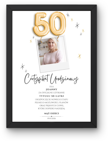 Certyfikat Urodzinowy Ze Zdjęciami - Obrazek z Ramką